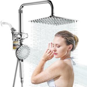 10" Rainfall Shower Heads with Handheld Spray Combo High Pressure, Magnetix Shower Head with Filters for Hard Water, 2 in 1 Dual Shower Head with Handheld and Adjustable Slide Bar (Chrome)