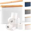 LONBET Toilet Paper Storage for 12 Rolls, Stackable & Foldable - The Ultimate Bathroom Organizer - Waterproof Basket with Bamboo Lid - Elegant Toilet Paper Storage Holder, Light Gray