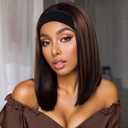 Short Bob Headband Wig Highlight Brown Straight Hair Put On And Go Synthetic Wig With Headband 12 Inch For Women