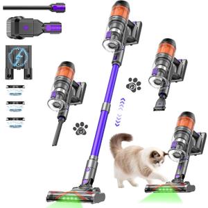 Cordless Vacuum Cleaner,500W 40KPa 60Mins Vacuum Cleaners for Home,Powerful Stick Vacuum With Green Light,Anti-tangle Wireless Vacumm, Rechargeable Vacuum for Pet Hair/Carpet/Hardwood Floor,Purple