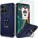Case for Moto G Play 2025 for Moto G Power 2025, with 3X Tempered Glass Screen Protector, Built-in Ring Kickstand Dual Layer Shockproof Hard PC + Soft TPU Bumper Full Protective Case Cover - Blue