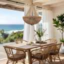 22" Wood Beaded Chandelier Boho Farmhouse Pendant Light Fixtures Bohemia Hand-Woven Rattan Chandeliers for Dining Room Kitchen Island Living Room 5-Lights