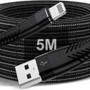 Extra Long iPhone Charger Cable 16ft/5M, Apple MFi Certified Lightning Cable 15ft, Fast Charging Nylon Braided Charging Cord for Apple iPhone 14 Pro Max/14/13Pro/12 Mini/11/X/XS/XR/8 Plus/7/6/5/iPad