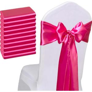 Pack of 50 Hot Pink Satin Chair Sashes Bows 7x108 inches Chair Ties Fushcia Chair Sashes Ribbons for Wedding Party Brithday Anniversary Ceremony Christmas Decor - Hot Pink