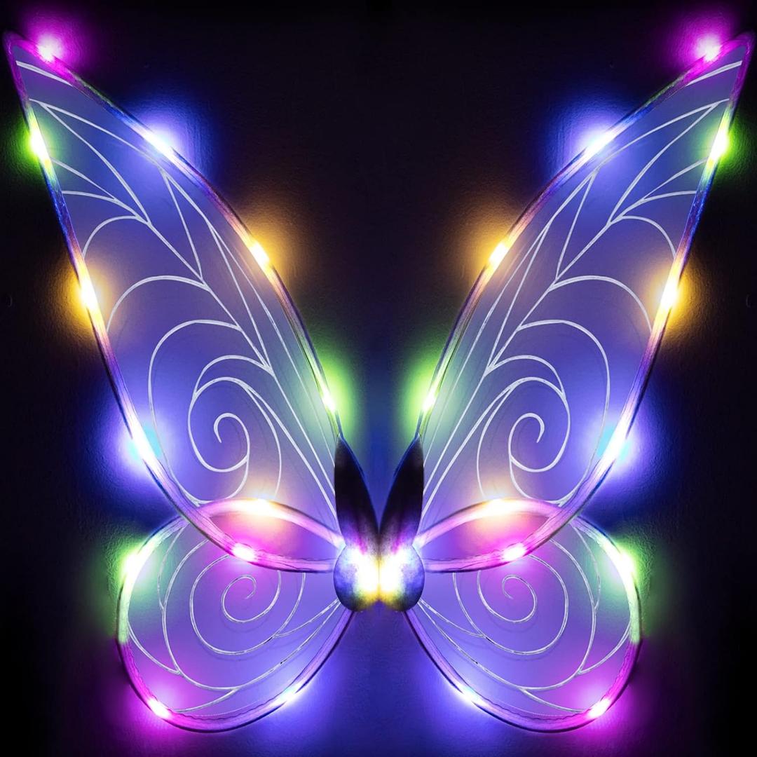 quescu Light up Fairy Wings for Adults,LED Butterfly Wings for Girls Women,Halloween Costume Dress Up,Gifts for Kids