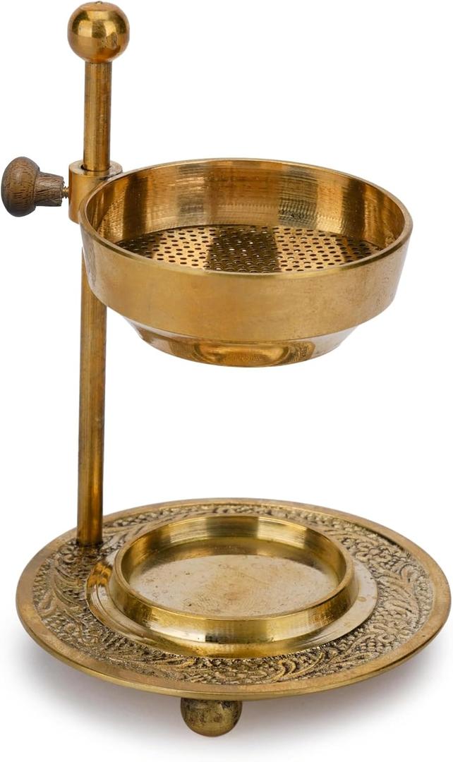 Ajuny Brass Incense Burner Adjustable Resin Charcoal Tealight Holder Golden | Spiritual Fragrance Censer for Meditation Altar Prayer Aromatherapy Home Office Decorative Accessory Gift Sacred Ritual Decor