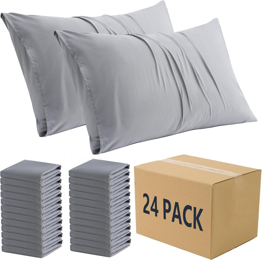 ZPECC Pillow Cases Bulk 24 Pack - King Pillowcases with Envelope Closure, Soft Brushed Microfiber Pillow Cover for Hotel Airb&bs Hospital Bedding Essential, Gray