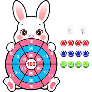 Easter Games for Kids, Large Easter Basket Essentials Dart Board Toy Gifts for Kids Family Teens Boys Girls Toddlers, Happy Party Decorations Centerpieces Party Favor with 12 Stick Balls