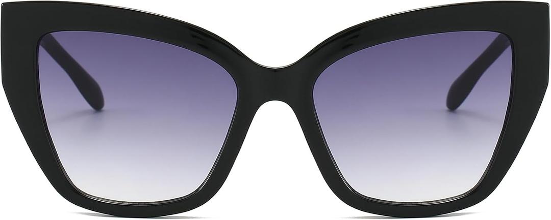 Oversized Cat Eye Sunglasses for Women Fashion Big Cateye Frame Sunnies Trendy UV400 Black Shades (A1 Black/Grey Gradient)