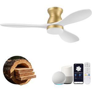42" Smart Flush Mount Ceiling Fans with Light Remote,Low Profile,Gold White