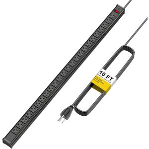 24 Outlet Long Power Strip, Heavy Duty Metal Power Strip with 10 ft Long Extension Power Cord for Cabinet, Industrial, Commercial Home Wall Mount Power Strip,ETL Listed (Black)