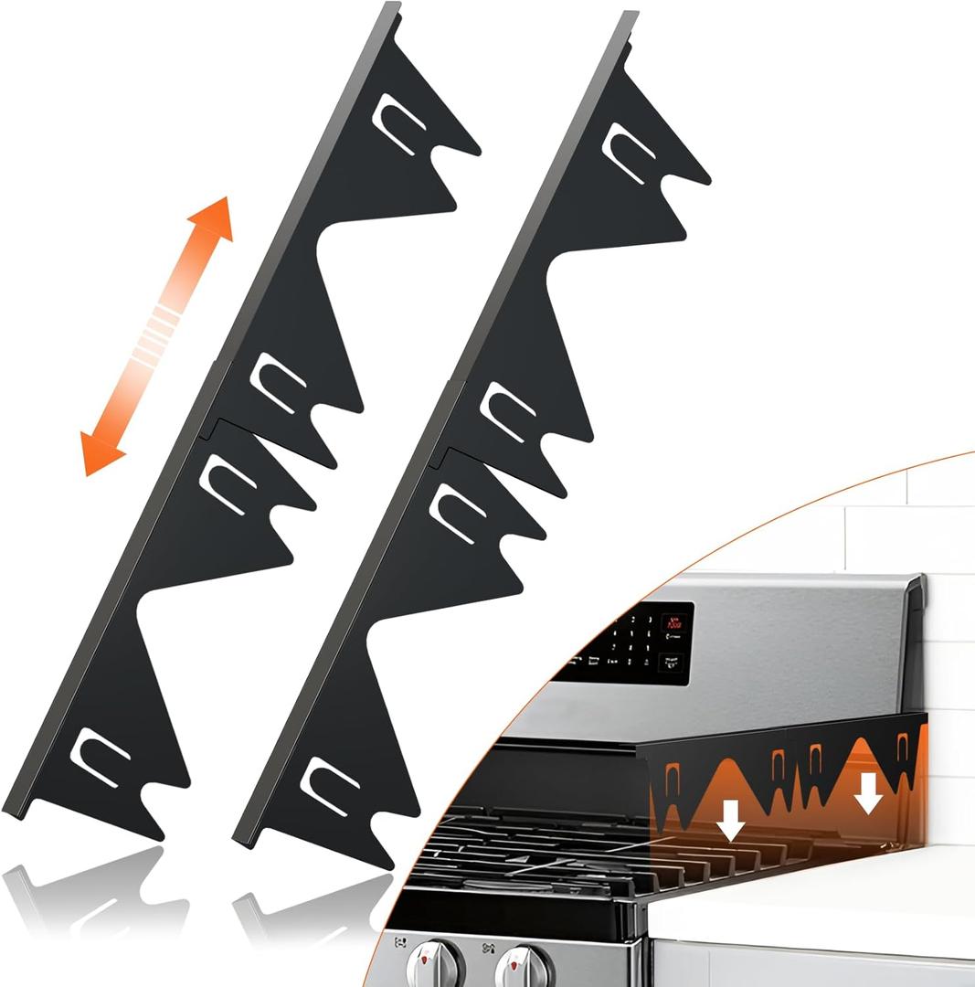 Stainless Steel Stove Gap Covers (2PCS),Stove Gap Filler,Range Trim Kit,Stove Gap Guard for Kitchen Oven Between Stovetop and Counter,Easy Clean Heat Resistant, Adjustable Length 13.8'' to 27.5'',Black