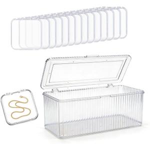 Clear Jewelry Storage Box, Acrylic Bracelet Organizer Holder with 14 Pcs 3 Inches Portable Anti Tarnish Cases, Travel Jewelry Storage for Earrings/Rings/Necklaces/Brooch (1Box+14Cases)