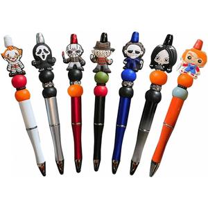 7PCS Horror Beadable Pens Horror Movie Pens Refillable Novelty Ballpoint Pen Set Halloween Spooky Pen Horror School Office Desk Accessories Gift for Adults