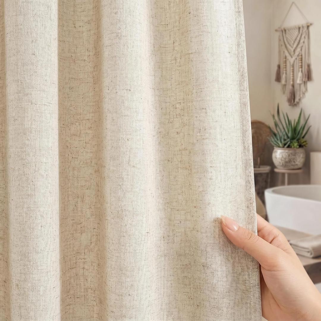 Seasonwood Linen Shower Curtain Neutral Vintage Farmhouse Linen Shower Curtains for Bathroom Boho Bathroom Decor with 12 Sturdy Stainless Steel Sliding Hangers(Beige,72x72 Inches)