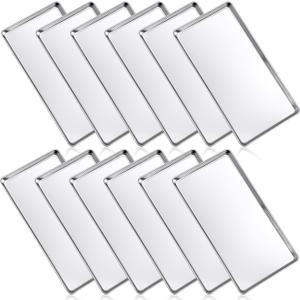 Mimorou 12 Pcs Baking Sheet Stainless Steel Cookie Small Metal Sheet Pans Professional Rectangle Oven Trays Kitchen Baking Cooking Oven and Toaster, Dishwasher Safe (13 x 6.7 Inch)