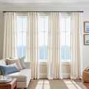 jinchan Linen Smei Sheer Curtains 90 Inch Length 2 Panels Set Light Filtering Window Curtains for Living Room Bedroom Farmhouse Drapes for Home Decor Drapes, Back Tab, Linen Natural, 50W x 90L
