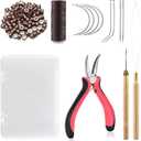 VCAY Hair Extensions Tools Kit, 200 PCS Silicone Lined Ring Beads,1 Three Hole Hair Plier, 1 Threader,1 Crochet Hook,1 Roll Sewing Thread,8 Sewing Needles(Brown)