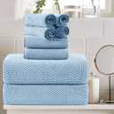 8 Piece Large Blue Family Bath Towel Set-2 Oversized Bath Towel Sheets,2 Hand Towels,4 Washcloths-600GSM Soft Highly Absorbent Quick Dry Beach Chair Towel Woven Towels for Bathroom Hotel and Spa