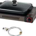 Portable Propane Gas Stove with Grill Pan and Lid, Butane Camping Stove Instant Ignition for Patio Backyard Home Cooking Camping RV Tailgating Emergency Use, GS349