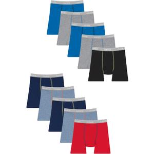 Hanes Boys' Underwear, Boxer Briefs for Boys and Toddlers, Soft Cotton, 7 and 10 Packs (Medium, Grey/Blue/Black/Red)
