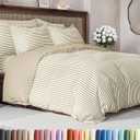 Duvet Cover Full Size Set - Extra Soft Full Duvet Cover 80" x 90" with 2 Pillow Shams - Hotel Luxury, Easy Care & Fade Free with Zipper Closures and Ties - Comfy, Cozy and Breathable (Beige Stripes)