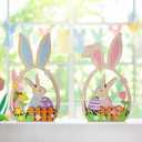 Yousoontic 2 Pcs Easter Decorations for the Home Easter Wooden Table Decorations Farmhouse Rustic Wood Bunny with Egg Easter Tiered Tray for Spring Indoor Home Party Tabletop Decoration Gifts