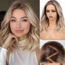 HAIRCUBE 13x6 HD Lace Front Wig for Women, 16-Inch Heat Resistant Synthetic Wavy Hair, Shoulder Length Glueless Lace Wigs for Daily, Party&Date (Ombre Ash Blonde)