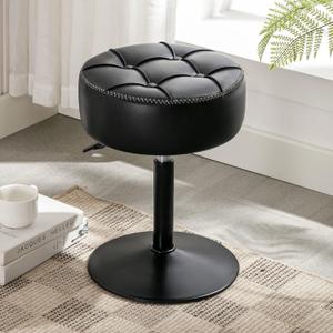 LUE BONA Adjustable Vanity Stool, 360Swivel Vanity Chair for Makeup Room, Black Stool Chair for Vanity, Small Faux Leather Vanity Stools for Bathroom, Living Room