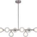Glass Globe Sputnik Chandelier Brushed Nickel, 8-Light Mid Century Modern Light Fixture Over Table, Linear Chandeliers for Dining Room, Kitchen Island, and Clear Bubble Shade