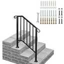 VINGLI Handrails for Outdoor Steps, Stair Handrail Fits 2 to 3 Steps, Wrought Iron Hand Rail Stair Railing Kit for Concrete Steps, Porch Steps or Wooden Steps