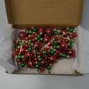 Christmas Tree Garland  Red, Green, Gold, Silver 10-Foot Beaded Holiday Garland with Decorative Striped Acrylic Balls  Festive Xmas Decoration for Mantel, Tree, Stairs, and More