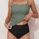 Eomenie Women's Swimsuit Tankini Tummy Control Bathing Suits Two Piece Full Coverage Slim Swim Suits with High Waisted Bottom (Green, L)