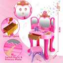 AugToy Toddler Vanity Magic Makeup Set Table and Chair Girl Toy Automatically Mirror with Music Light Pink Toys Girls Hair Salon Pretend Play Princess Dress Up Playset Gift Toddler