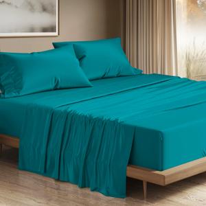 THREAD SPREAD 100% Egyptian Cotton Sheets Queen Size - 1200 Thread Count 4 PC Queen Sheet Set Egyptian Cotton, Sateen Weave Luxury Sheets Queen Size, High Thread Count Sheets, 17" Deep Pocket - Teal