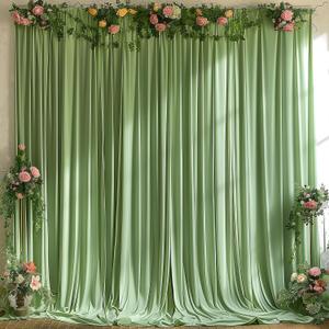 10x10FT Wrinkle Free Sage Green Backdrop Curtains for Parties Green Curtain Backdrop for Baby Shower Green Drapes for Birthday Party Photography Background Soft Fabric 5ft x 10ft, 2 Panels