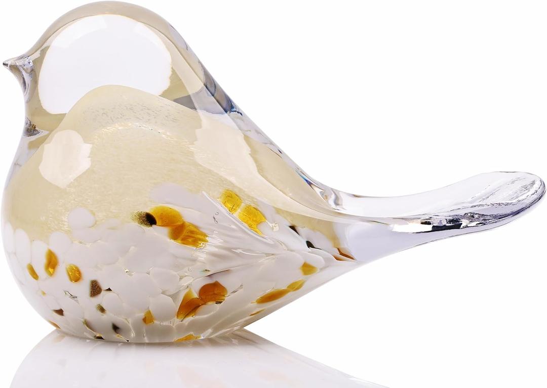 WUBIANJIE Hand Blown Glass Bird Statue Collectible Animal Art Paperweight, Living Room Bedroom Bookshelf Coffee Table Small Ornaments Shelf Home Decoration (Yellow)