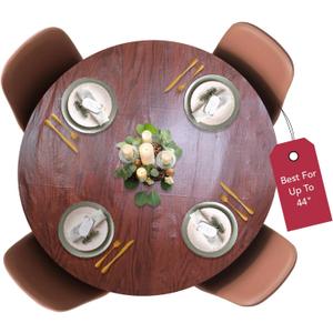Covers For The Home Deluxe Elastic Edged Flannel Backed Vinyl Fitted Table Cover - Woodgrain (Mahogany) Pattern - Small Round Oblong Oval - Fits Tables up to 40" - 44" Diameter