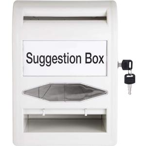 Amazon Basics ABS Suggestion Box with Lock and Key, Ballot Box for Voting, 8.2" x 4.7" x 11.3", Non-clear White