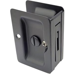 QCAA Premium Quality Solid Brass Rectangular Pocket Sliding Door Pull, Privacy Lock, 3-1/4''X2-1/4'', Matte Black, 1 Pack, Made in Taiwan