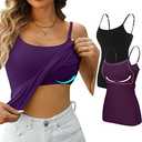 V FOR CITY Women\'s Shelf Bra Camisole Tops Adjustable Spaghetti Strap Cami Tank Cotton Undershirts 2 Pack  L