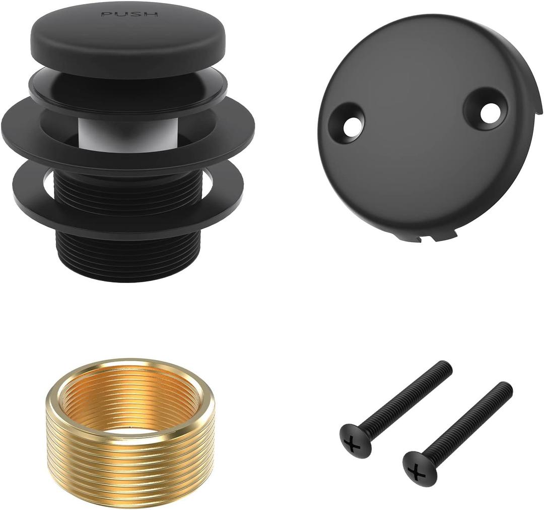 Matte Black Bath Tub Drain and Overflow Kit, Universal All Metal Tip-Toe Bathtub Drain Replacement Kit with Fine/Coarse Thread