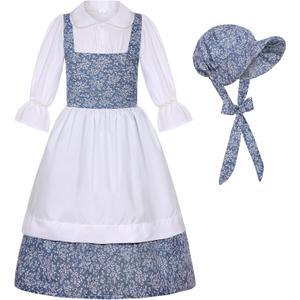 Colonial Costume Girls Pioneer Girl Costume Prairie Dress with Bonnet (7-8 Years)