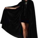 ROC PARTY Adult Hooded Velvet Cape for Women Halloween Cosplay Costume (Black, Large)