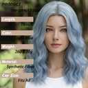 BUFASHION 18" Long Wavy Curly Light Blue Synthetic Wig for Women Girls Cosplay Wig Halloween Costume Wig with Wig Cap (Light Blue)