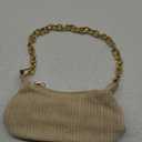 Women's Straw Woven Metal Chain Underarm Bags Small Zipper Beach Boho Shoulder Handbags Light Apricot