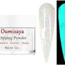 OUMISAYA Glow in the dark Holographic Nail Clear Dip Powder Colors 1OZ Pefect Top Coat Powder with opal foils for black nails art