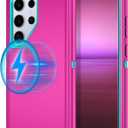 I-HONVA for Samsung Galaxy S24 Ultra Case [Compatible with MagSafe] Shockproof 3-Layer Full Body Protection [Without Screen Protector] Rugged Heavy Duty Cover Case for Galaxy S24 Ultra,Rose Red/Green