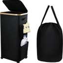 100L Large Laundry Hamper with Lid Wheels, Rolling Laundry Basket with Removable Bag Side Pockets, Heavy-Duty Laundry Room Organization and Storage for Dorm Small Spaces (Black)