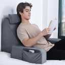 ENITYA Reading Pillow with Arms for Bed Support, 21" Large Back Support Pillow for Sitting up, Wedge Pillow for Reclining, Watching TV, Reading, Gaming, Resting in Bed, Couch or Floor, Grey (Large(Above 5'10"))